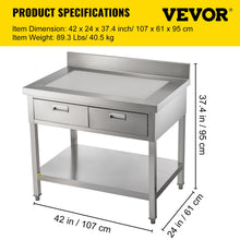 Load image into Gallery viewer, Commercial Work Table Workstation 24 x 42 Inches Commercial Food Prep Work Table with 2 Drawers. Undershelf and Backsplash. 992 lbs Load Stainless-Steel Kitchen Island for Restaurant. Home and Hotel