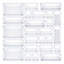 Load image into Gallery viewer, Seseno 25 Pcs Drawer Organizer Set Dresser Desk Drawer Dividers - 4 Size Bathroom Vanity Cosmetic Makeup Trays - Multipurpose Clear Plastic Storage