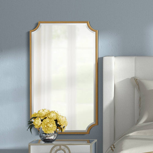 Noble Park Jacinda Rectangular Vanity Decorative Wall Mirror Modern Beveled Rounded Cut Edge Antique Gold Wood Frame 24
