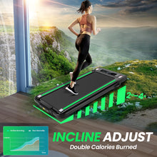 Load image into Gallery viewer, 2 in 1 Walking Pad Treadmill with Incline, 2.5HP Under Desk Treadmill with Handle Remote Control &amp; LED Touch Screen for Home Office Workout, 300 lb Weight Capacity Black &amp; Green