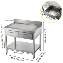 Load image into Gallery viewer, Commercial Work Table Workstation 24 x 42 Inches Commercial Food Prep Work Table with 2 Drawers. Undershelf and Backsplash. 992 lbs Load Stainless-Steel Kitchen Island for Restaurant. Home and Hotel