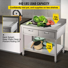 Load image into Gallery viewer, Commercial Work Table Workstation 24 x 42 Inches Commercial Food Prep Work Table with 2 Drawers. Undershelf and Backsplash. 992 lbs Load Stainless-Steel Kitchen Island for Restaurant. Home and Hotel